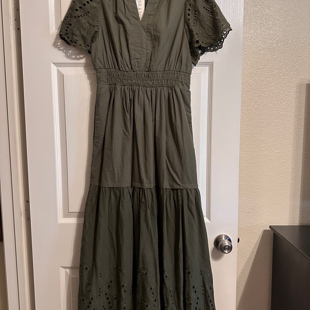 Green Flutter Sleeve V-Neck Maxi dress